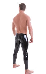 Mens Low Rise Leggings Tights in Gloss Black Stretch Vinyl, Rear View
