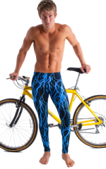 Bike Tights (with Bike Pad) in Blue Lightning on Black Tricot nylon/lycra, Front View