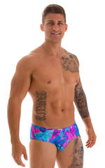 Pouch Brief Swimsuit in Tahitian Magenta-Aqua, Front View