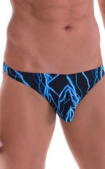 Large Pouch Swimsuit Bikini in Lazer Blue Lightning with PEP Lining, Front Alternative