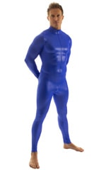 Full Bodysuit Zentai Lycra Spandex Suit for men in Wet Look Royal Blue, Front View