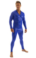 Full Bodysuit Zentai Lycra Spandex Suit for men in Wet Look Royal Blue, Front Alternative