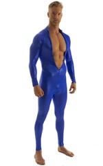 Full Bodysuit Zentai Lycra Spandex Suit for men in Wet Look Royal Blue, Front Alternative