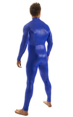 Full Bodysuit Zentai Lycra Spandex Suit for men in Wet Look Royal Blue, Rear View