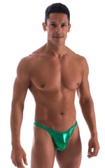 mens posing suit with fitted pouch and fitted puckered butt bodybuilder bikini in metallic kelly green