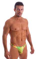 mens swimwear classic t back thong swimsuit in sheer yellow green Mayhem