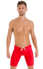Swim-Dive Competition Watersports Shorts in Wet Look Red, Front View