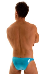 Enhancing Pouch Swim Brief in Ice Karma Turquoise Shimmer, Rear View