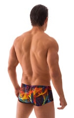 Extreme Low Square Cut Swim Trunks in Tan Through RaveUp, Rear View