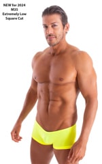 Micro Low Square Cut Swim Trunks in Semi Sheer ThinSkinz Chartreuse 5