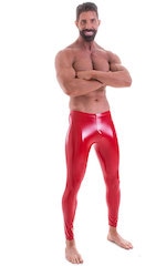Mens Leggings Tights in Gloss Red Stretch Vinyl, Front Alternative
