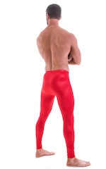 Mens Leggings Tights in Wet Look Red, Rear View