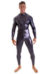 Full Bodysuit Zentai Lycra Spandex Suit for men in Metallic Black Ice, Front View