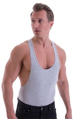 String Tank Gym Tee in Heather Grey cotton-lycra, Front View