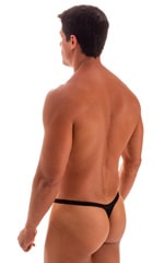 T Back Thong Swimsuit - Bravura Pouch in Black tricot-nylon-lycra, Rear View