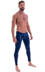 Mens SUPER Low Leggings Tights in Wet Look Navy Blue, Front Alternative