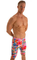 Lycra Bike Length Shorts in Watercolor Strokes, Front View