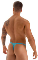 T Back Thong Swimsuit - Bravura Pouch in Ice Karma Turquoise Shimmer, Rear View