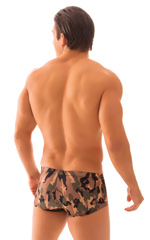 Extreme Low Square Cut Swim Trunks in Desert Camo, Rear View