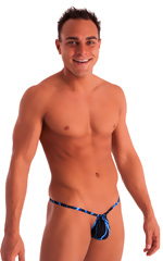 G String Swimsuit - Adjustable Pouch in Blue Lightning, Rear View