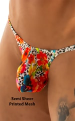 Stuffit Pouch G String Swimsuit in Semi Sheer Hibiscus Print on Mesh 4