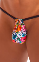 Mens Micro Adjustable G String Swimsuit in Semi Sheer Hibiscus Print on Mesh 6