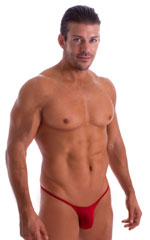 mens micro pouch bikini swimsuit with tiny puckered butt in Ruby Red 1