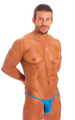 most popular mens sexy micro string bikini swimsuit by skinz swimwear in sheer turquoise
