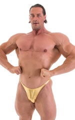 Bodybuilder Posing Suit - Narrow Back in Metallic Liquid Gold, Front Alternative