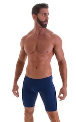 Fitted Pouch Lycra Shorts in Navy Blue, Front View