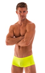 mens swimwear square cut boxer style swimsuit in sheer Chartreuse