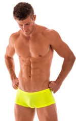 Extreme Low Square Cut Swim Trunks in Semi Sheer ThinSkinz Neon Chartreuse 4