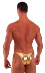 Bodybuilder Posing Suit - Narrow Back in Metallic Liquid Gold, Rear View