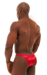 Bodybuilder Posing Suit - Narrow Back in Wet Look Lipstick Red, Rear View