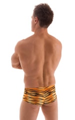 Pouch Enhanced Micro Square Cut Swim Trunks in ThinSKINZ Golden Kat, Rear View