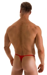 Smooth Pouch Skinny Sides Swim Thong in Wet Look Red, Rear View