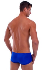 Extreme Low Square Cut Swim Trunks in Wet Look Royal Blue, Rear View