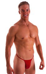 mens smooth pouch string side t back thong sexy swimsuit bikini in Ruby Red