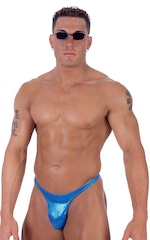 Smooth Pouch - T Back Thong Swimsuit in Metallic Mystique Ocean Turquoise, Front View