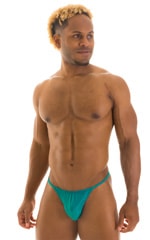 mens smooth large pouch t back thong swimsuit sexy swimwear bikini in Deep Jade