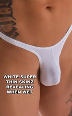 T Back Thong Swimsuit - Bravura Pouch in Super ThinSKINZ White, Front Alternative
