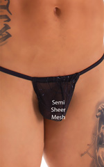 G String Swimsuit - Adjustable Pouch in Black Spiderweb Mesh with Black Strings 3