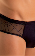 Pouch Brief Swimsuit in Black with Semi Sheer Spiderweb Mesh 3