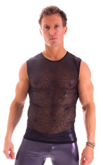 Sleeveless Lycra Muscle Tee in Spiderweb Stretch Mesh 3
