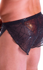 Swimsuit Cover Up Split Running Shorts in Semi Sheer Black Spiderweb mesh 4