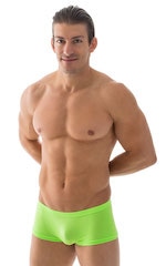 mens swimwear square cut boxer style swimsuit in ThinSKINZ Neon Lime semi sheer