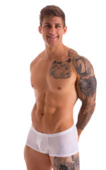 Fitted Pouch - Boxer - Swim Trunks in White and White Peep Show 5