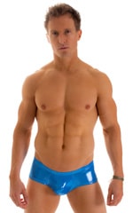 Pouch Enhanced Micro Square Cut Swim Trunks in Ice Karma Electric Blue, Front View
