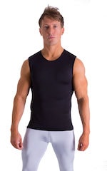 Sleeveless Lycra Muscle Tee in Super ThinSKINZ Black, Front View