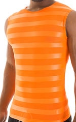 Sleeveless Lycra Muscle Tee in Orange Satin Stripe Mesh, Front Alternative